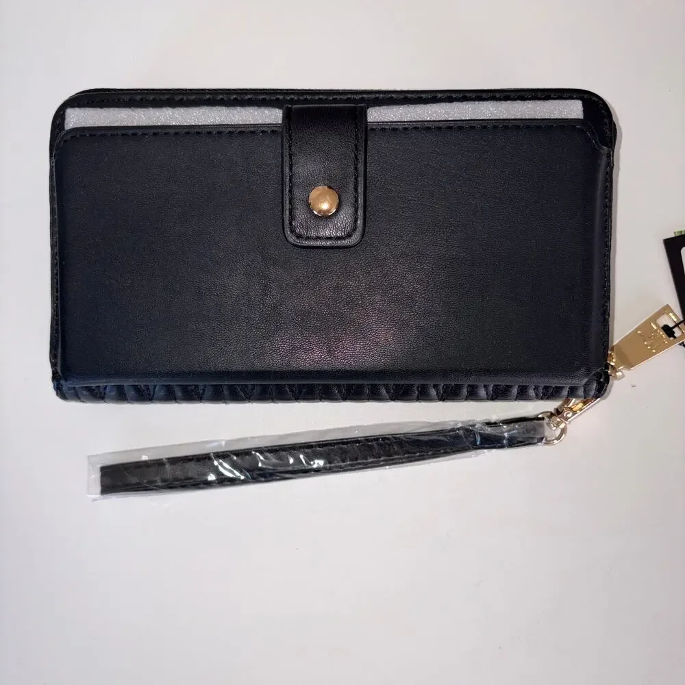 Badgley‎ Mischka Long Wallet Wristlet Phone Pocket Black Gold NWT $59 Old Money